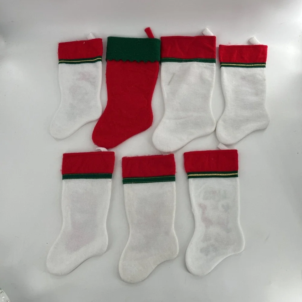 7 Felt 80s Christmas Stockings Morehead Santas Best Puppy Kitten Snowman Teddy‎